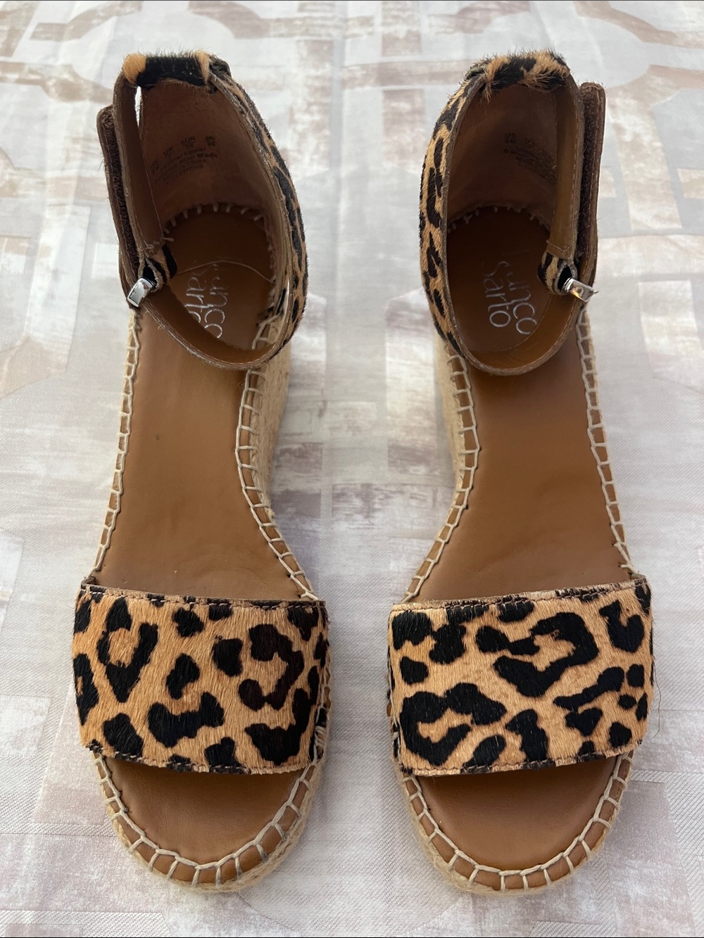 Franco Sarto Leopard Print Ankle-Strap Espadrille Sandals - Tan/Black